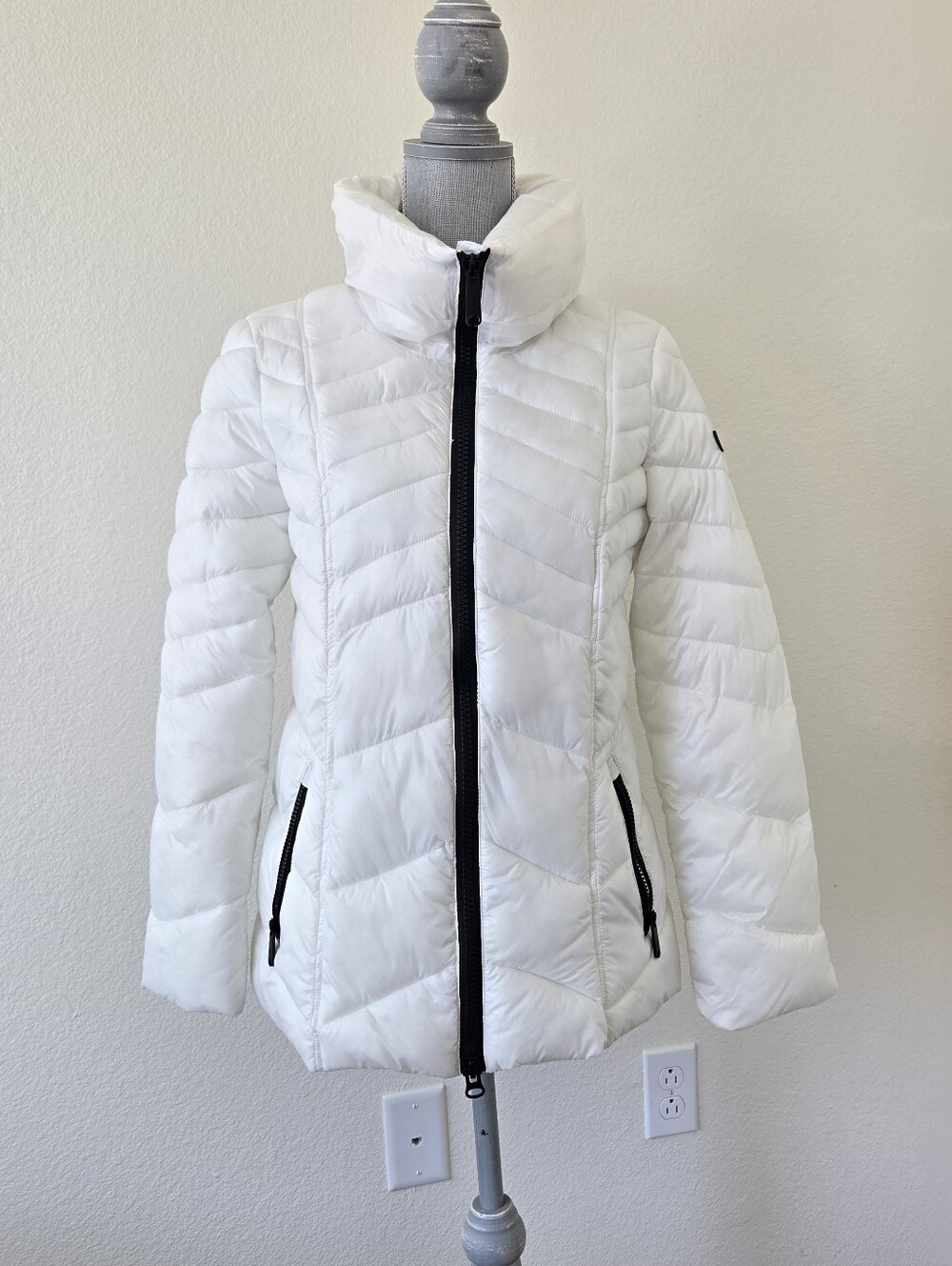 Sam Edelman White Lightweight Puffer Jacket Quited Womens Size Small Full Zip